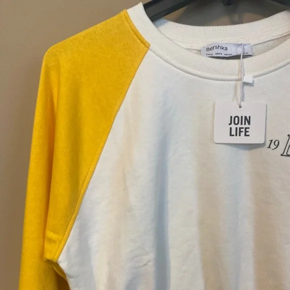 Bershka Zara yellow/white cropped sweatshirt size small - Picture 6 of 10